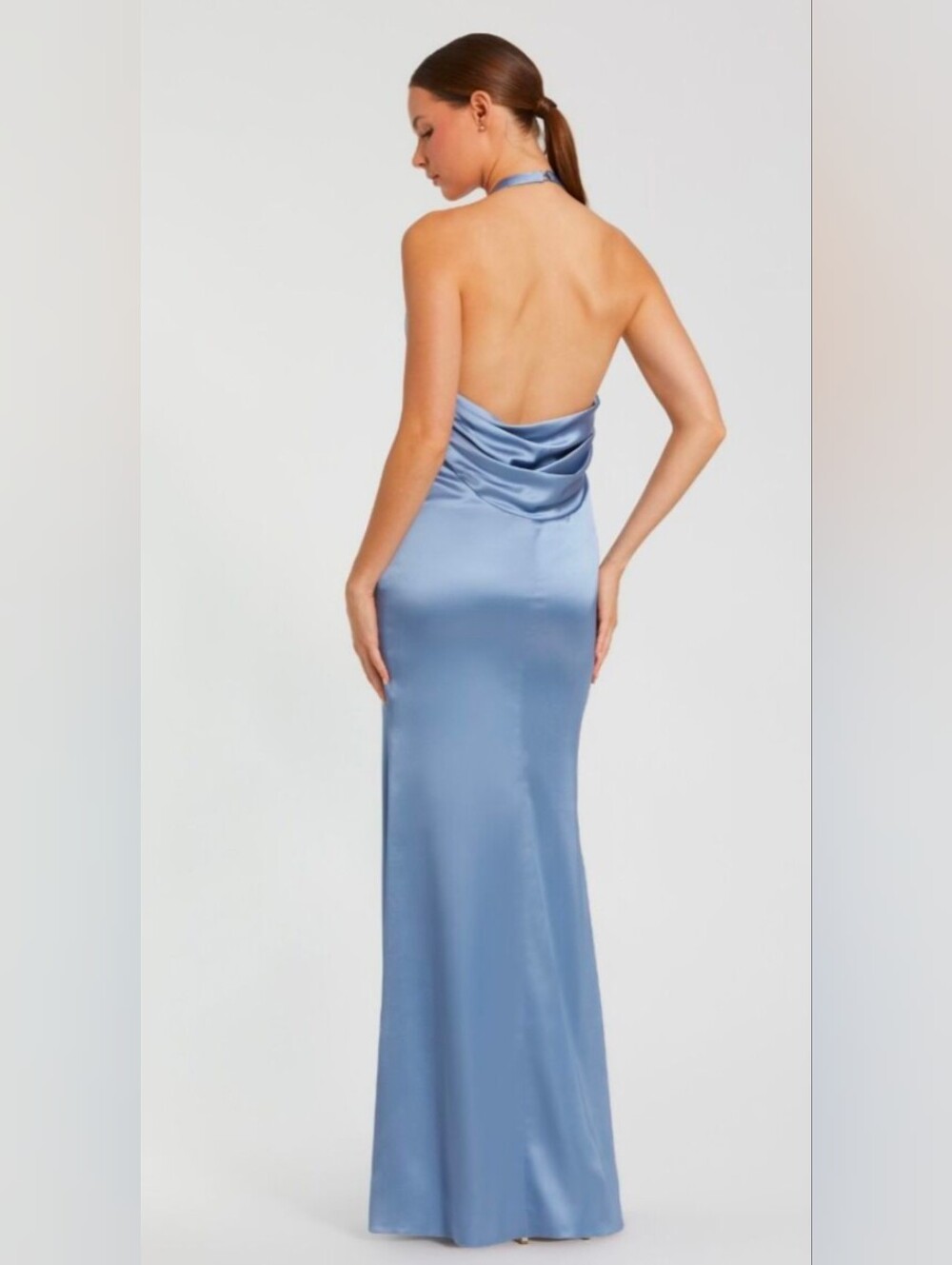 Mac Duggal 49913 sz 12 Satin Halter Gown with Rosette Detail - Blue - Picture 2 of 7